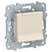 Розетка с заземлением со шторками с крышкой 16А 250В IP40 SE Unica NEW, бежевый