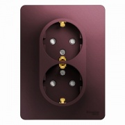 Розетка двойная с заземлением со шторками 16А  250В  в сборе SE Glossa, баклажановый