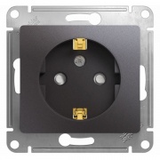 Розетка с заземлением со шторками 16А 250В механизм SE Glossa, графит