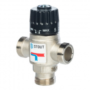Клапан термостатический смесительный STOUT - 1" (НР, t20-43°C, kvs 1.6, L-образное смешивание)