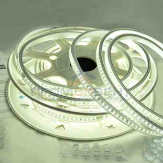 10-54 Светодиодная лента, 220В, 6Вт/м, smd2835, 60д/м, IP44, 600Лм/м, белый шнур ПВХ с прозрачным рассеивателем 11х7мм, 15м, 6000К, холодный белый