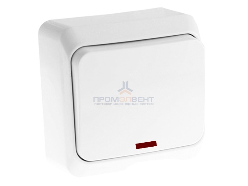 Переключатель одноклавишный с подсветкой Этюд белый [уп 25 шт]