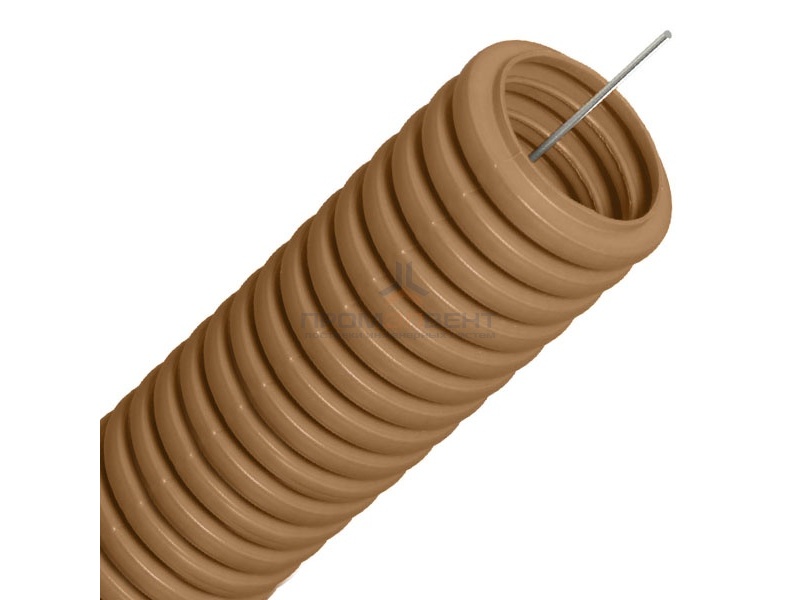 Труба гофрированная ПВХ д20 под дерево (бук) с протяжкой (бухта 25м)